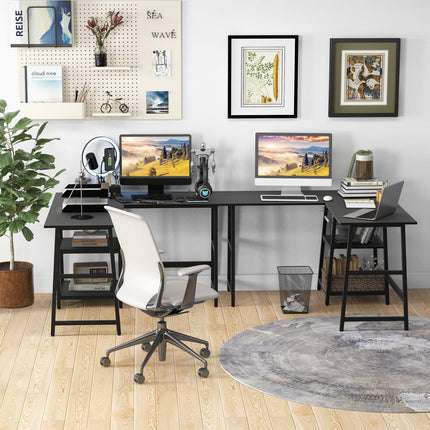 Dreamade L Shaped Desk with Power Outlets & USB Ports, 48" Corner Gaming Desk with 2 Tier Storage Shelves