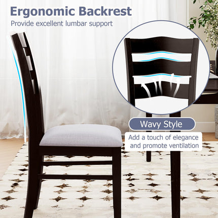 Dreamade Wooden Dining Chairs Set of 2/4 with Rubber Wood Legs Fabric Padded Seat Wavy Ladder Back