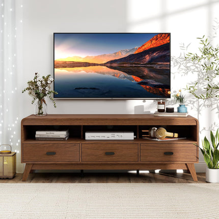 Dreamade TV Stand for 60-70 Inch TV Mid-Century Modern Entertainment Center with 3 Storage Drawers