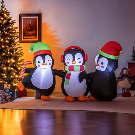 Dreamade 6FT Christmas Inflatables, LED Lighted Xmas Inflatable Penguin Family Hand in Hand