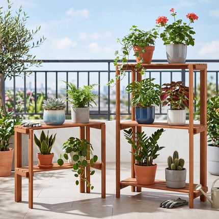 Dreamade 2-Tier Solid Wood Foldable Plant Shelf