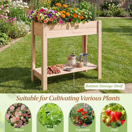 Dreamade Wood Raised Garden Bed w/Lower Shelf