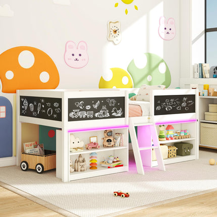 Dreamade Low Loft Bed with Storage 2 Bookcases and Play Space