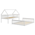 Dreamade Twin Over Full House Bunk Bed, Floor Low Bunk Bed Frame w/Integrated Ladder & Safety Guardrails
