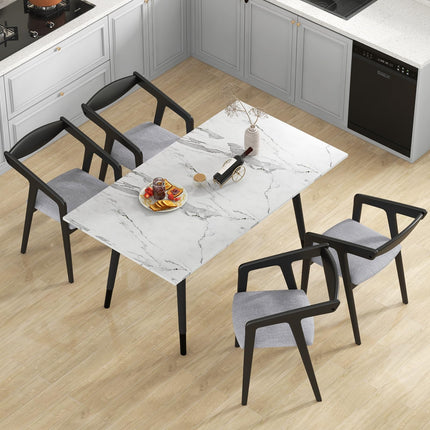 Dreamade Wooden Dining Chairs Set, Linen Fabric Upholstered Kitchen Chairs w/Armrests & Padded Cushion