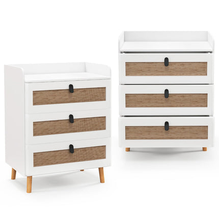 Dreamade Rattan Nightstand, Boho 2/3-Drawer Dresser with 4 Solid Wood Legs