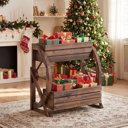 Dreamade Wooden Wagon Planter Box for Patio Garden Balcony