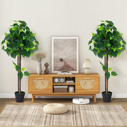 Dreamade 45" Artificial Hydrangea Tree, Tall Fake Potted Silk Tree with Real Wood Trunk