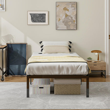 Dreamade Twin Bed Frame, 14 Inch Metal Platform Bed with Under Bed Storage Space, Heavy-Duty Steel Slat Mattress Foundation