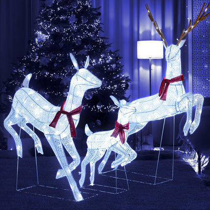 Dreamade 3-Piece Large Lighted Christmas Reindeer Family, Light up Xmas Decorations w/255 LED Lights & Scarves