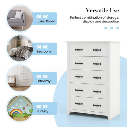Dreamade 5 Drawer Dresser Chest of Drawers - Vertical Dresser with 5 Pull-Out Drawers for Bedroom, Living Room, Entryway