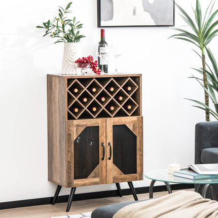 Dreamade Farmhouse Buffet Cabinet with Storage, Wine Bar Cabinet 11 Bottles Rack (Brown & Black)