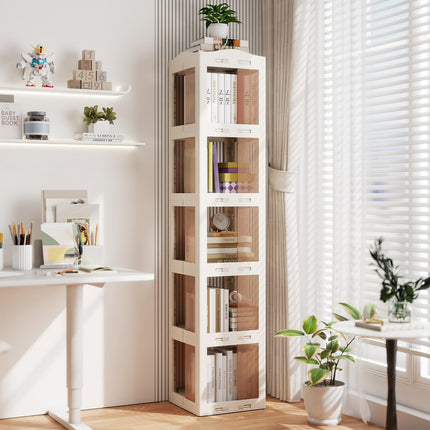 Dreamade 5-Tier Foldable Rotating Bookshelf w/Swivel Base | 360° Revolving Bookshelf Tower