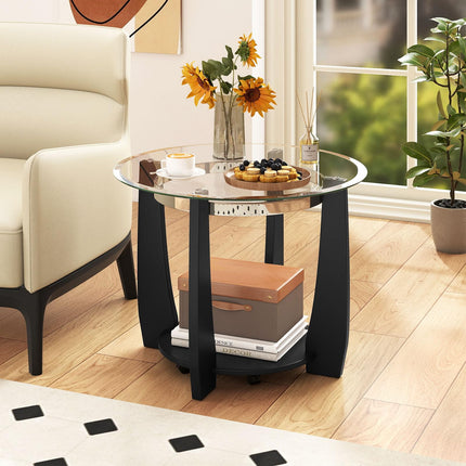 Dreamade Round Glass Coffee Table 32" Rolling Center Tables with Wheels