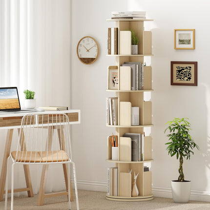 Dreamade 5-Tier Rotating Bookshelf 360° Display Rack w/Dividers & Anti-Falling Baffles
