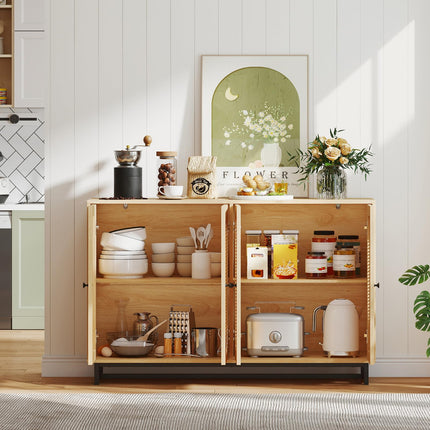 Dreamade 50" PE Rattan Sideboard Buffet Cabinet with 4 Doors and Adjustable Shelves