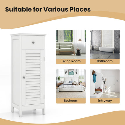 Dreamade Bathroom Floor Storage Cabinet - Freestanding Side Cabinet with 1 Door, 1 Drawer & 3-Height Adjustable Shelf