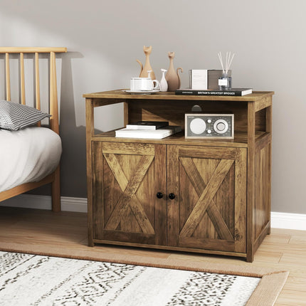 Dreamade Cat Litter Box Enclosure - Litter Box Hidden Furniture with Barn Door, Inner Divider, Side Entry, Storage Shelf