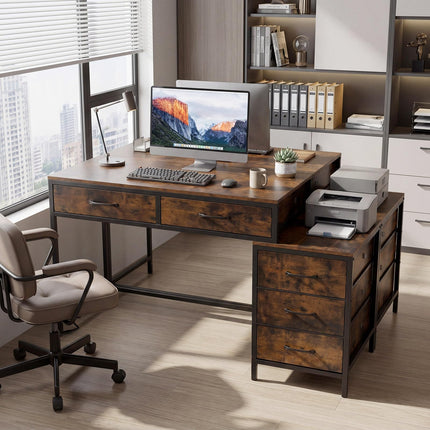 Dreamade Reversible Computer Desk with 5 Drawers