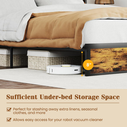 Dreamade King/Queen/Twin Size Bed Frame with Storage Headboard and Charging Station, Industrial Metal Platform Bed