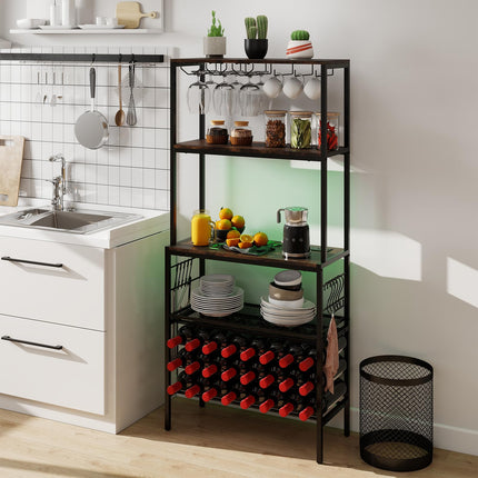 Dreamade Wine Rack Freestanding Floor Wine Bar Cabinet w/Power Outlet & RGB Light