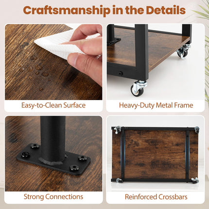 Dreamade C Shaped End Table Set 2 w/Charging Station Tiltable Tabletop Wheel
