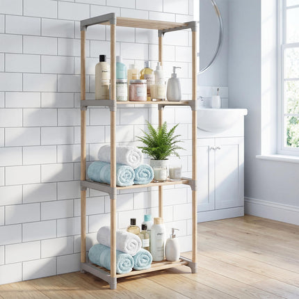 Dreamade 4-Tier Bookshelf | Pine Wood Bookcase with Open Shelves