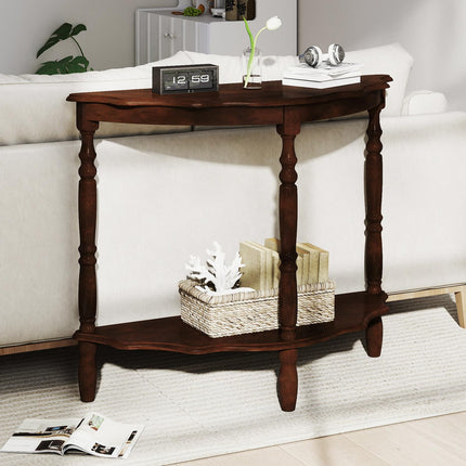 Dreamade 42 Inch Half Moon Console Table with Shelf and Rubber Wood Legs