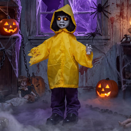 DREAMADE 30 Inch Halloween Little Yellow Raincoat Animatronic Prop Decor