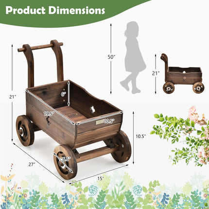 Dreamade Wooden Wagon Planter Raised Bed on Wheels, Handle, Drainage Hole