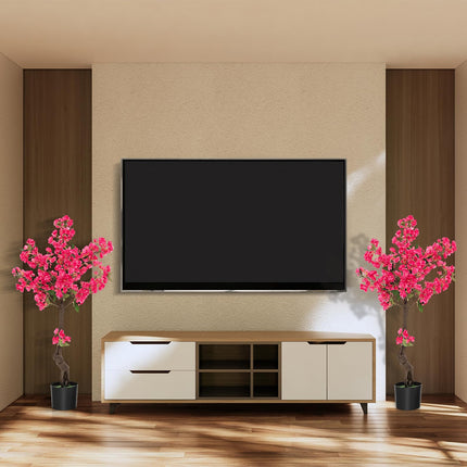 Dreamade 41” Artificial Plum Blossom Tree, Fake Floral Plant with 92 Flowers & Realistic Trunk in Plastic Nursery Pot