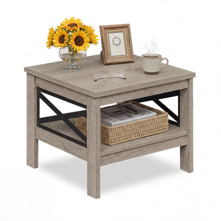 Dreamade 2-Tier Square End Table with Storage Shelf & X-Frame