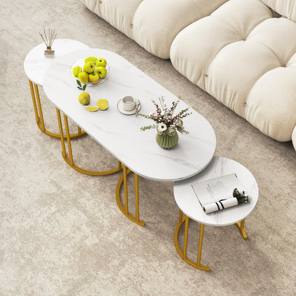 Dreamade Nesting Coffee Table Set of 3, Stacking Side Tables with Faux Marble Tabletop & Gold Metal Frame
