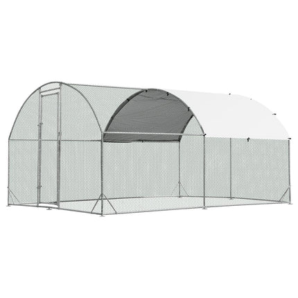 Dreamade Metal Chicken Coop, Galvanized Walk-in Chicken Run with Waterproof PE Cover, Dome