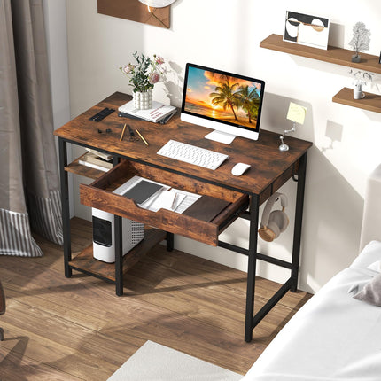 Dreamade Computer Desk with Drawers and Power Outlets