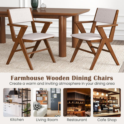 Dreamade Wooden Dining Chairs Set, Linen Fabric Upholstered Kitchen Chairs w/Armrests, Rubber Wood Frame