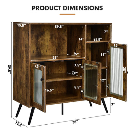 Dreamade Storage Cabinet, Industrial Buffet Sideboard with Storage, 3 Door Wood Cupboard, 2 Creadenzas 2 Shelves