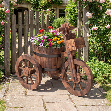 Dreamade Wooden Wagon Planter with Wheels for Patio Backyard Balcony