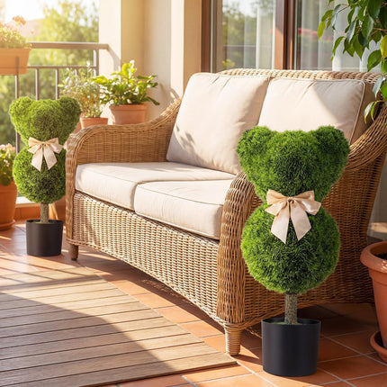 Dreamade 2 Pcs Bear Topiary Trees with Pots 24.5" Decorative Artificial Animal Shrubs