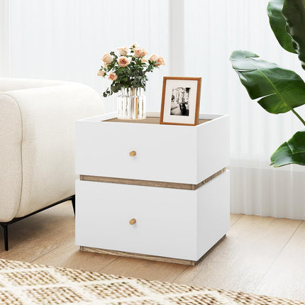 Dreamade Modern Nightstand with 2 Storage Drawers, Wooden Night Stand with Raised Edge
