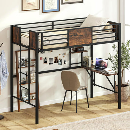 Dreamade Twin Loft Bed with Desk - Heavy-Duty Metal Bed Frame w/Safety Guardrail