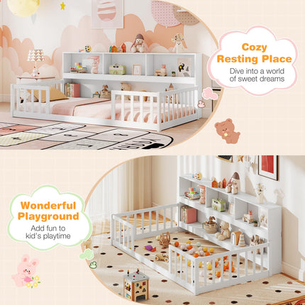 Dreamade Wooden Montessori Bed Frame with Bookcase