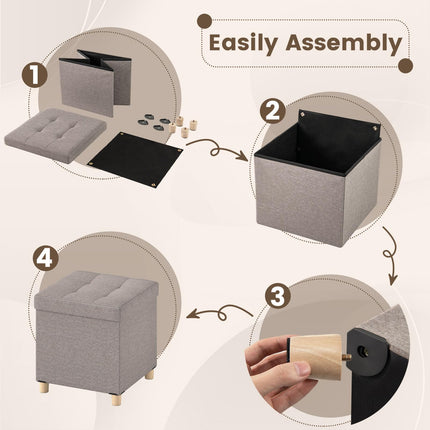 Dreamade 18 Inches Ottoman with Storage and Rubber Wood Legs