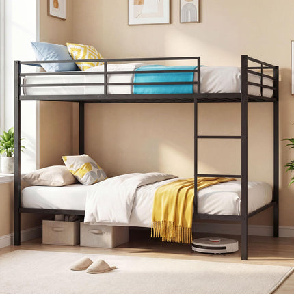 Dreamade Heavy-Duty Metal Bunk Bed Full Over Full with Ladder & Full Length Safety Guardrail