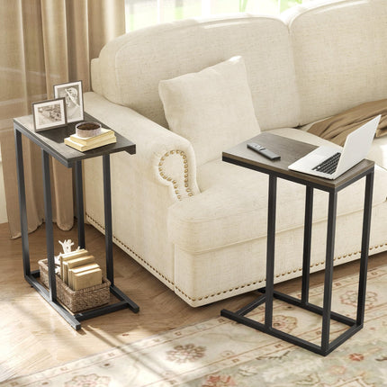 Dreamade C Shaped End Table, Small Side Table for Sofa, Couch Table That Slide Under with Metal Frame