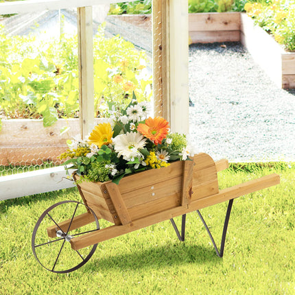 Dreamade Wooden Wagon Planter, Small Wheelbarrow Wagon Flower, Indoor & Outdoor Raised Bed
