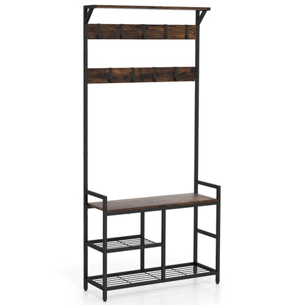 Dreamade 3-in-1 Coat Rack, 71" Hall Tree with Shoe Bench