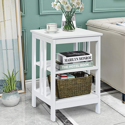 Dreamade Nightstand 3-Tier Sofa Side Table W/Reinforced Bars and Stable Structure