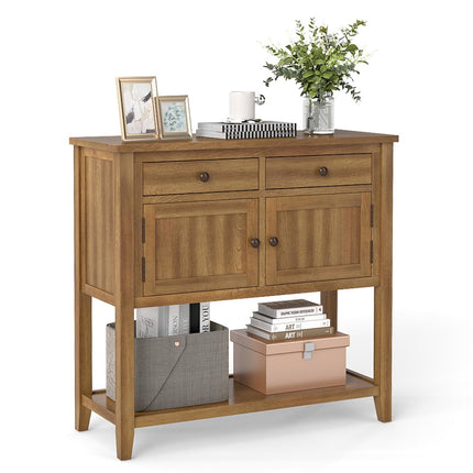 Dreamade Mid-Century Console Table Wood Coffee Bar Buffet Sideboard with 2 Drawers