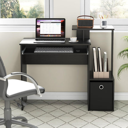 Dreamade Computer Desk with Keyboard Tray, Compact Home Office Desk with Fabric Drawer & Storage Shelf
